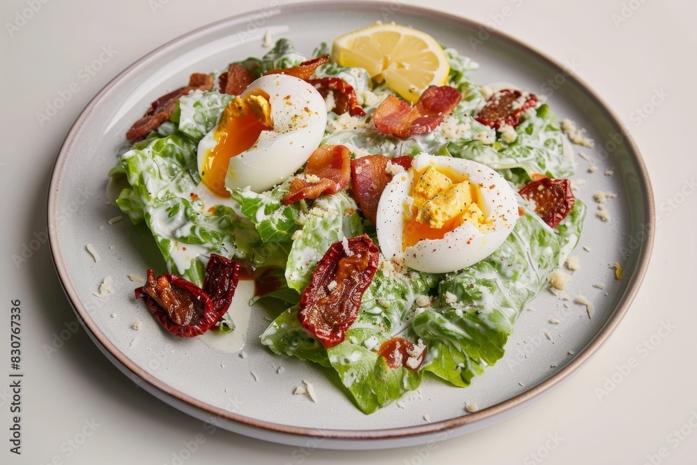 Fresh Romaine Bacon and Egg Caesar Salad with Parmesan and Lemon Vinaigrette Fresh Romaine Bacon and Egg Caesar Salad with Parmesan and Lemon Vinaigrette