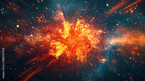 Abstract particle explosion. Energy power fire blast.