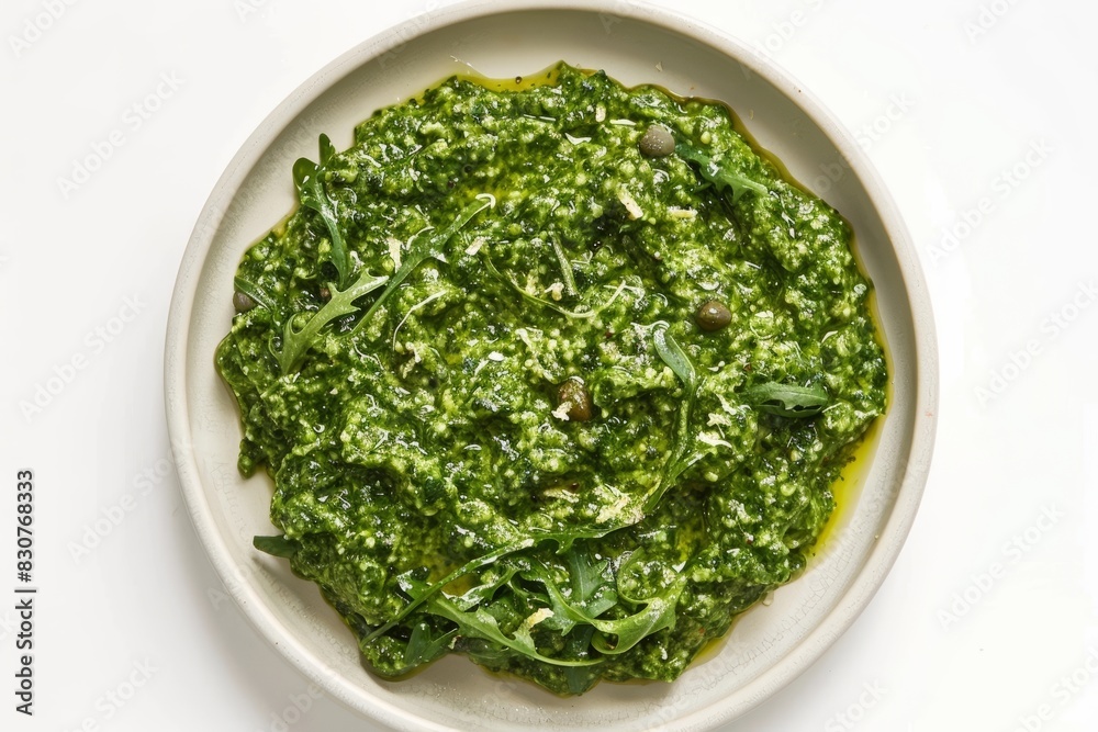 Arugula Pesto with Lemon Zest on Al Dente Pasta and Crispy Crackers Arugula Pesto with Lemon Zest on Al Dente Pasta and Crispy Crackers