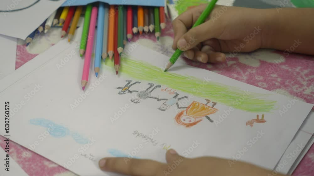 boy draws quietly lying in bedroom room at home. Concentrated child doing school homework at weekend. Concept of kids activities on vacations and family free time in childhood boy draws quietly lying in bedroom room at home. Concentrated child doing school homework at weekend. Concept of kids activities on vacations and family free time in childhood