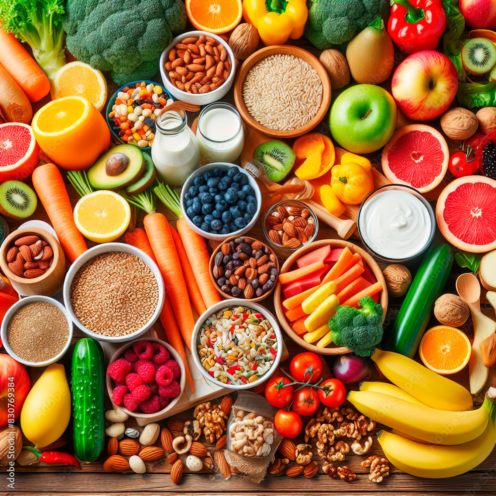 varied healthy food, Mediterranean diet, balanced diet, diet for athletes, fresh vegetables and fruits varied healthy food, Mediterranean diet, balanced diet, diet for athletes, fresh vegetables and fruits