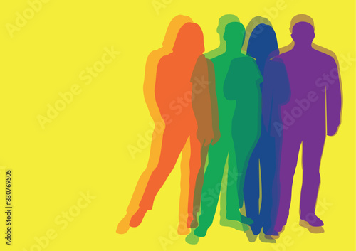 silhouettes of people with rainbow colors 