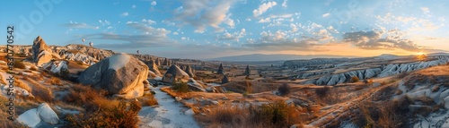 Breathtaking Aerial View of Cappadocia s Stunning Landscape With Fairy Chimneys and Hot Air Balloons at Sunset