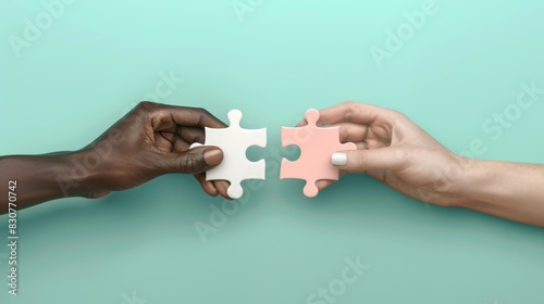 The hands with puzzle pieces photo
