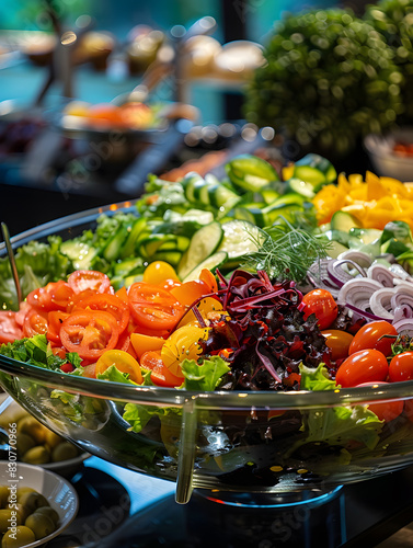 Freshly made vegetables with close-up with tomoatoes, carrot, lettuce, pepper photo