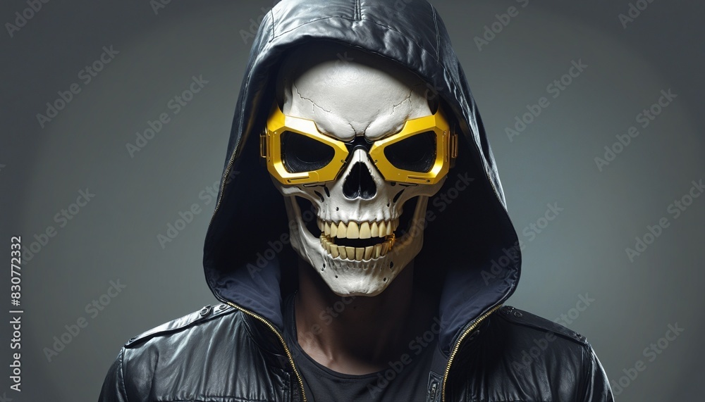 portrait of person with skull mask and glasses portrait of person with skull mask and glasses