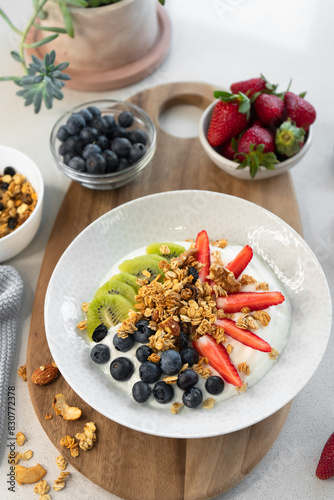 Granola Yogurt Bowl with Fresh Berries, Healthy Breakfast, Snack