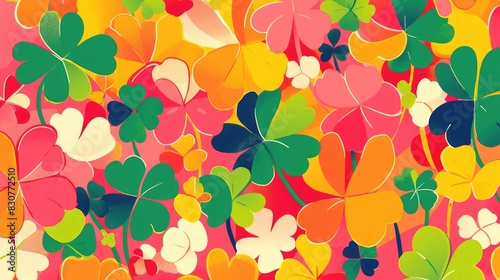 Add a pop of creativity to your design with a unique clover leaf motif set against a vibrant colored backdrop This illustration is in 2d format
