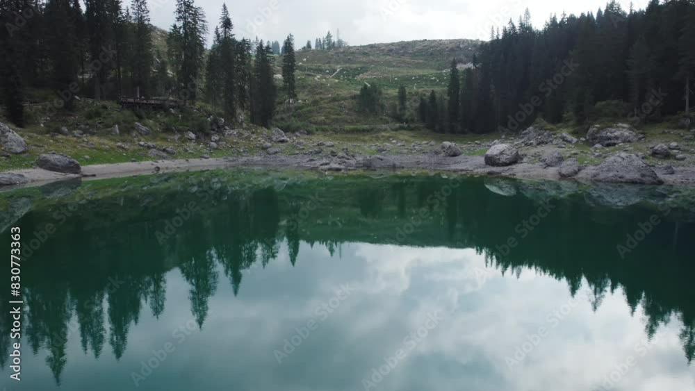Aerial video on Lago di Carezza. Dolomites Italy Aerial video on Lago di Carezza. Dolomites Italy