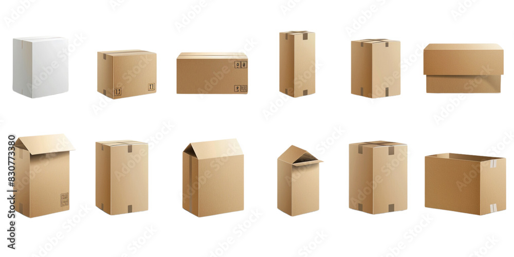 Set pf boxes parcels or cardboard from various side for packaging isolated white on background Set pf boxes parcels or cardboard from various side for packaging isolated white on background