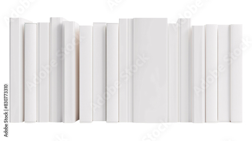 Mockup of isolated book spines with blank cover on a transparent background. Set of new modern white book in side view. Volume 1.
