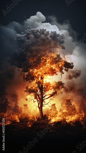 Forest fire. Global warming and climate change  global ecology concept.
