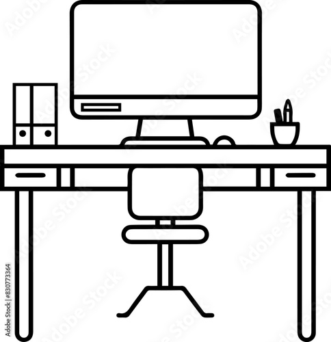 Desk table computer icon line style