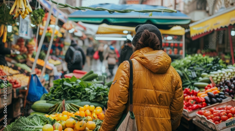 Exploring Vibrant Local Market: Person Shopping Among Fresh Produce and Handmade Goods in Colorful Atmosphere Exploring Vibrant Local Market: Person Shopping Among Fresh Produce and Handmade Goods in Colorful Atmosphere