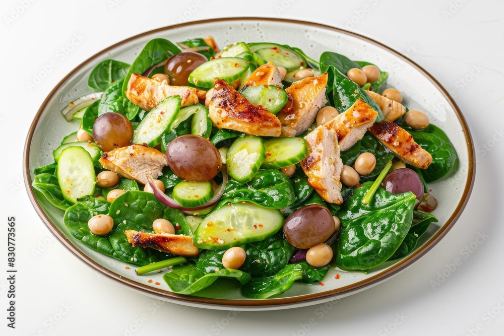Refreshing Asian Salad with Grilled Chicken, Spinach, and Grapes