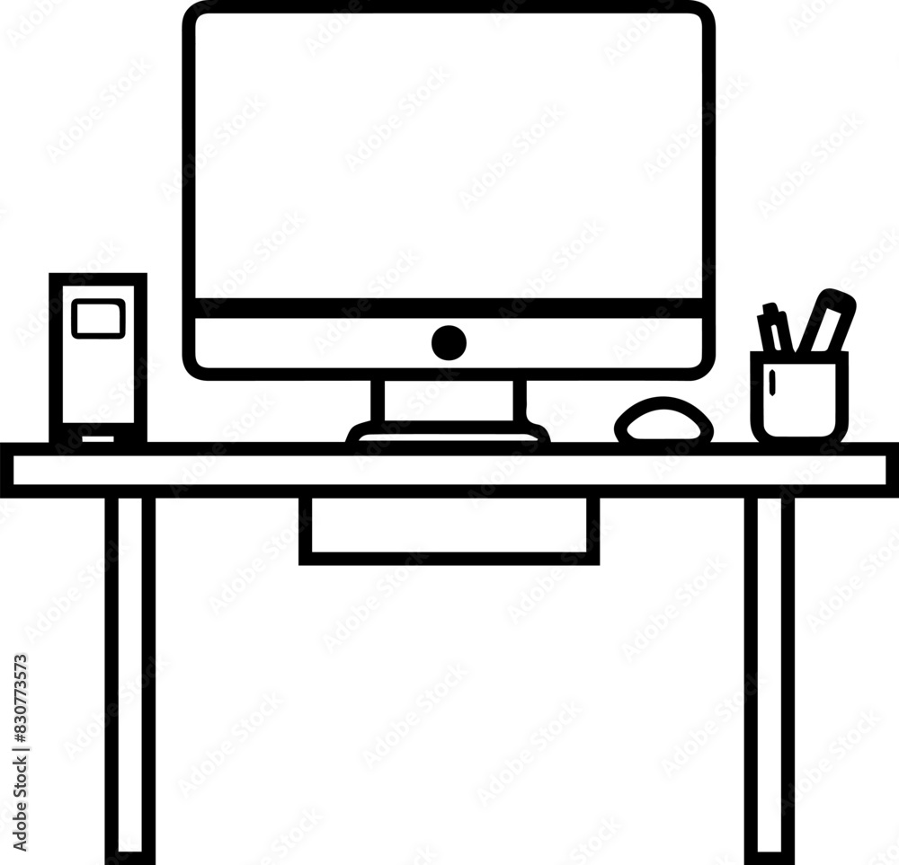 Desk table computer icon line style