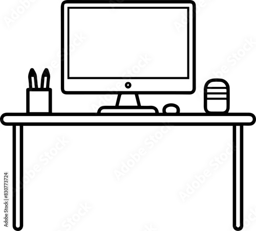 Desk table computer icon line style