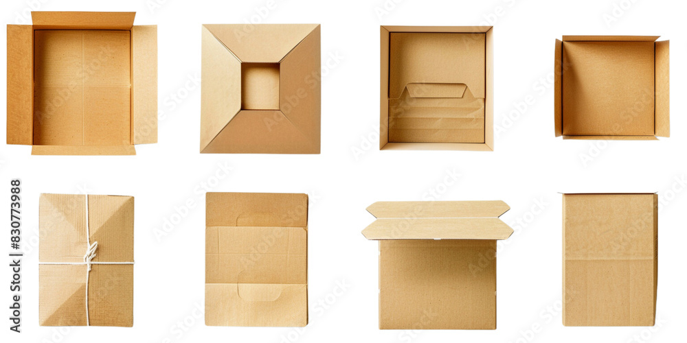 Set pf boxes parcels or cardboard from various side for packaging isolated white on background Set pf boxes parcels or cardboard from various side for packaging isolated white on background