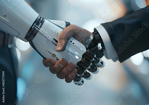 Futuristic handshake Human and robot connecting in partnership and collaboration.