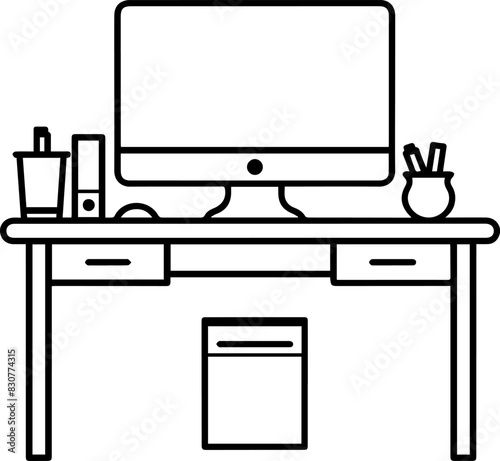 Desk table computer icon line style