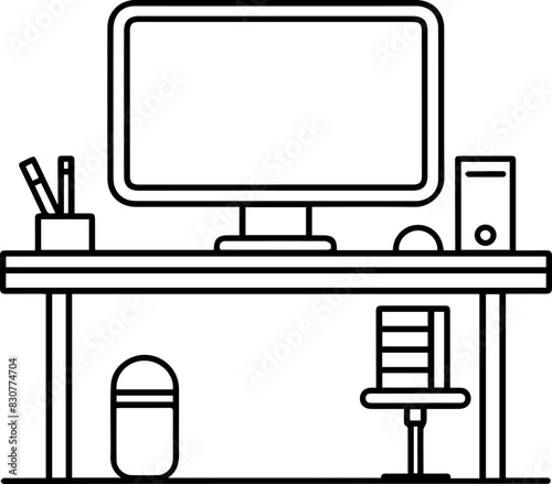 Desk table computer icon line style