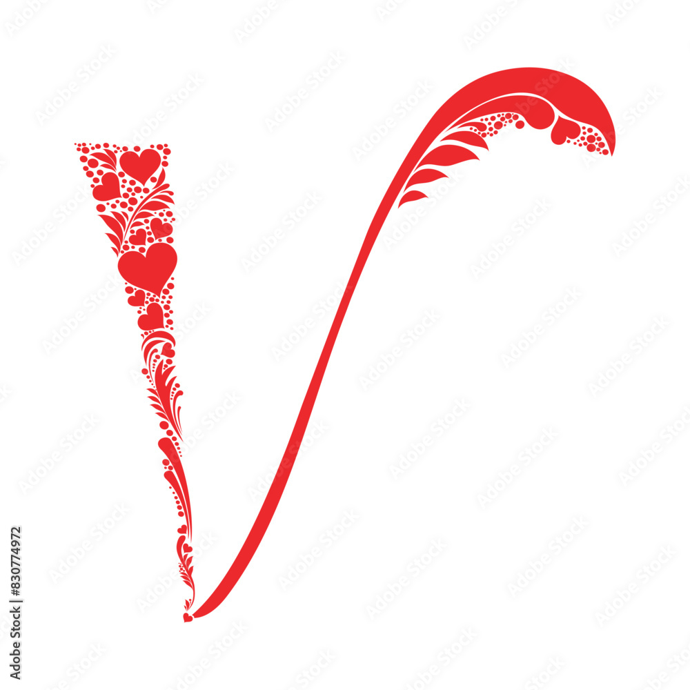Letter V isolated on white. Romantic letter of beautiful heart. Love Alphabet Set. Vector Illustration Letter V isolated on white. Romantic letter of beautiful heart. Love Alphabet Set. Vector Illustration