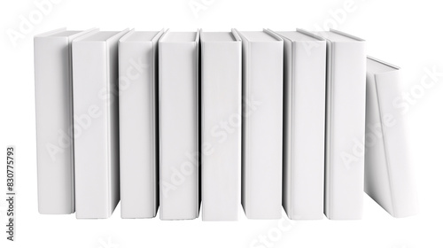 Mockup of isolated book spines with blank cover on a transparent background. Set of new modern white book in side view. Volume 2.