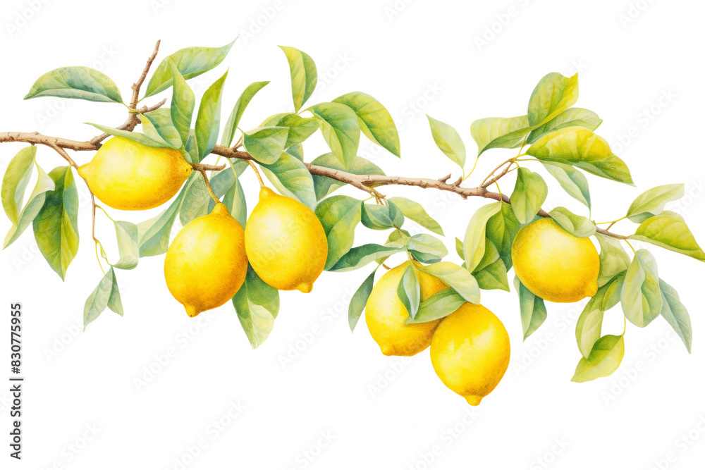 Branch of Yellow Lemons with Green Leaves Branch of Yellow Lemons with Green Leaves