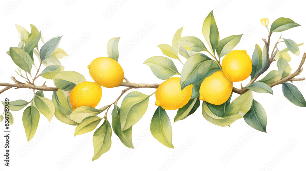 Branch of Yellow Lemons with Green Leaves Branch of Yellow Lemons with Green Leaves