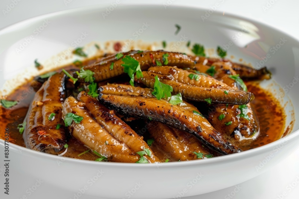 Baby Eels in Aromatic Garlic Sauce Arrangement Baby Eels in Aromatic Garlic Sauce Arrangement