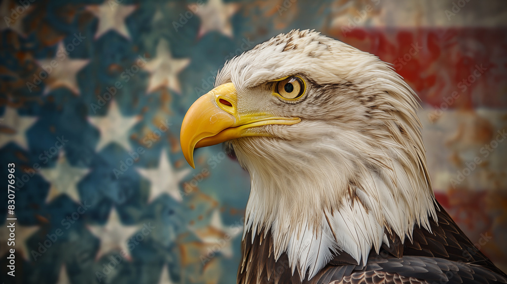 Fototapeta premium Eagle against the American flag. Generative AI