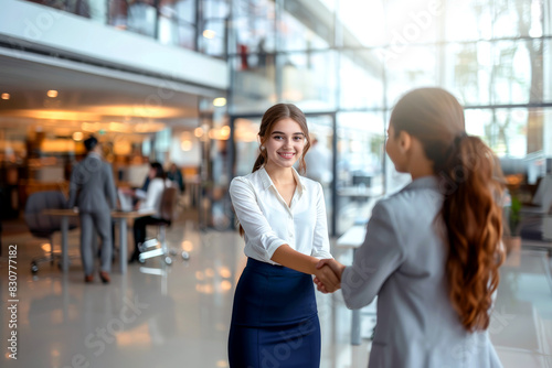 Business woman shaking hands with her client