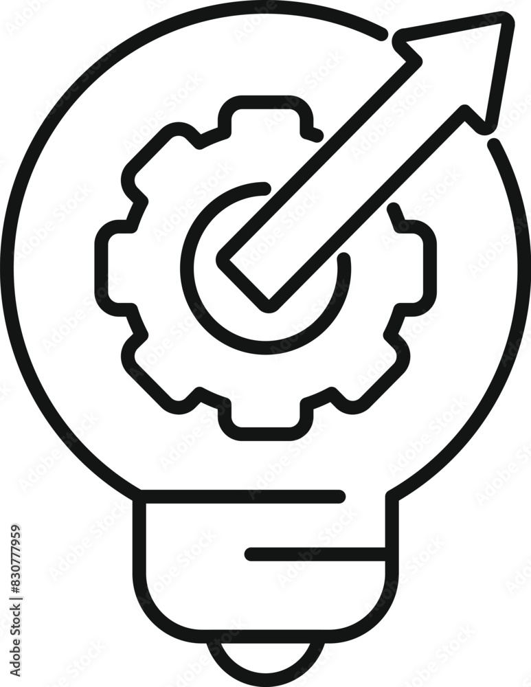 Line art icon of a light bulb with a cogwheel and upward arrow, symbolizing innovation Line art icon of a light bulb with a cogwheel and upward arrow, symbolizing innovation