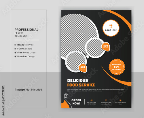 Restaurant flyer template design. A4 size, fully editable.