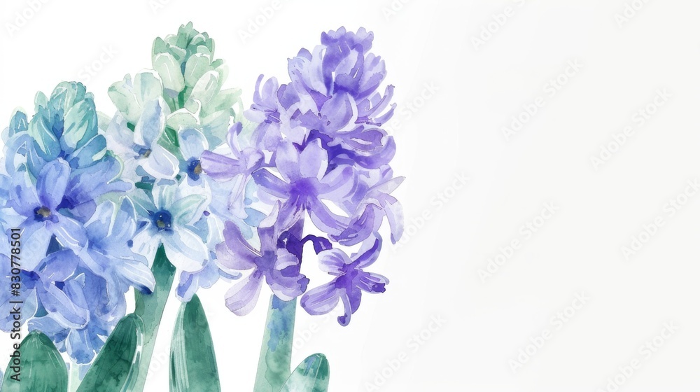 Elegant Watercolor Hyacinth Flowers on White Background Elegant Watercolor Hyacinth Flowers on White Background