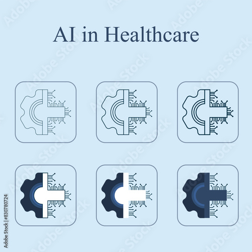 Vector illustration AI in Healthcare editable icon set