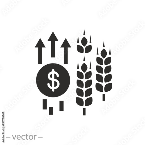 increase food crisis icon, rising price for wheat, growth grain financial index, flat symbol on white background - vector illustration photo