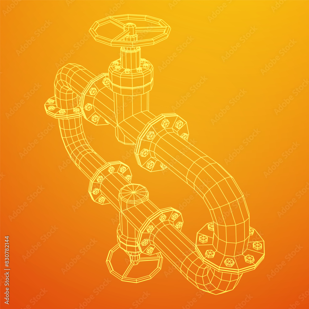 Oil pipeline with valve. Petrol production. Petroleum fuel industry transportation line. Wireframe low poly mesh vector illustration Oil pipeline with valve. Petrol production. Petroleum fuel industry transportation line. Wireframe low poly mesh vector illustration