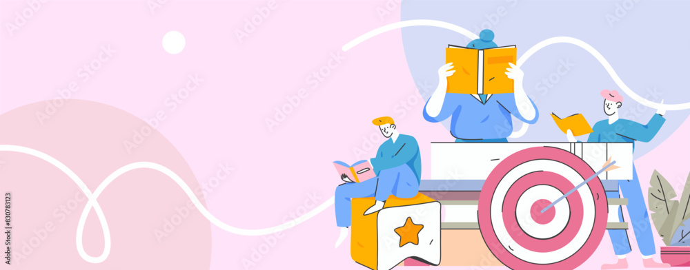 World Book Day Reading Character Flat Vector Concept Operation Hand Drawn Illustration
