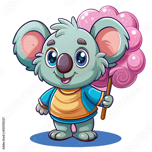 koala holding a stick of cotton candy