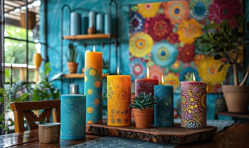 colorful handmade candles on the table in room