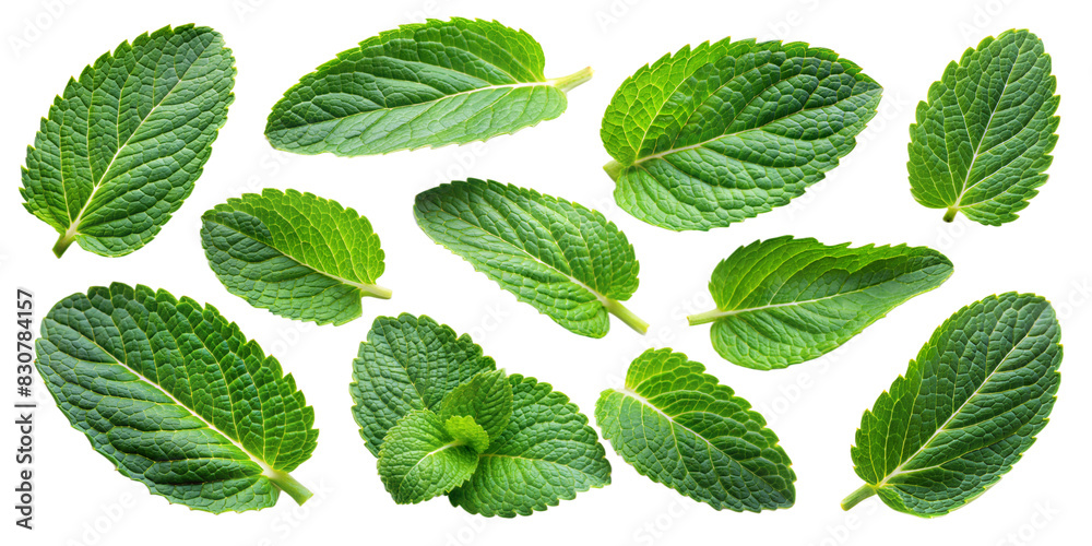 Collection of fresh mint leaves cut out Collection of fresh mint leaves cut out