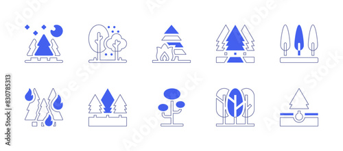 Forest icon set. Duotone style line stroke and bold. Vector illustration. Containing burning, forest, trees, plantatree, wildfire, tree. photo