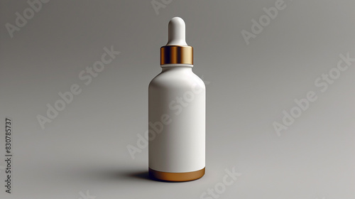 White Bottle With Gold Cap on Gray Background