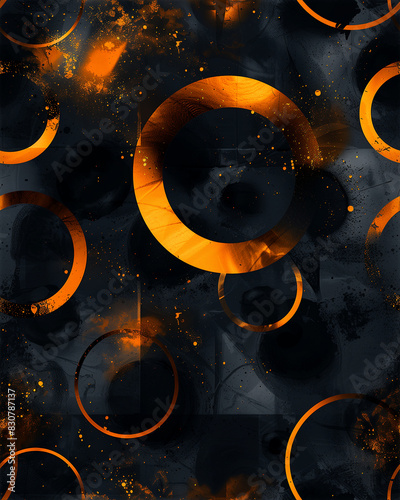 A black and orange background with a pattern of circles