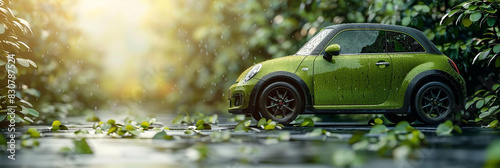 Wallpaper Mural Small Green Car Driving Through Lush Green Forest Torontodigital.ca