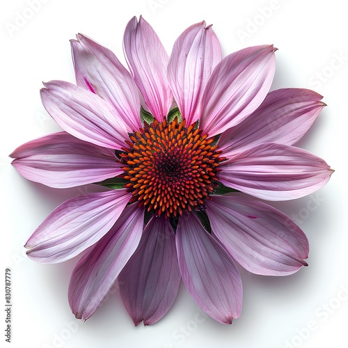 Purple coneflower isolated on white background with shadow. Summertime bloom of coneflowers. Purple summer flower