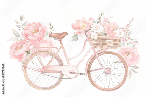 This postcard features a watercolor depiction of a classic blue bike with a basket full of flowers. It bringing a touch of nature to the urban streets, showcases a palette of soft pastel tones