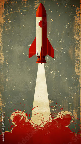 Vintage Rocket Launch Poster Design with Grunge Background
