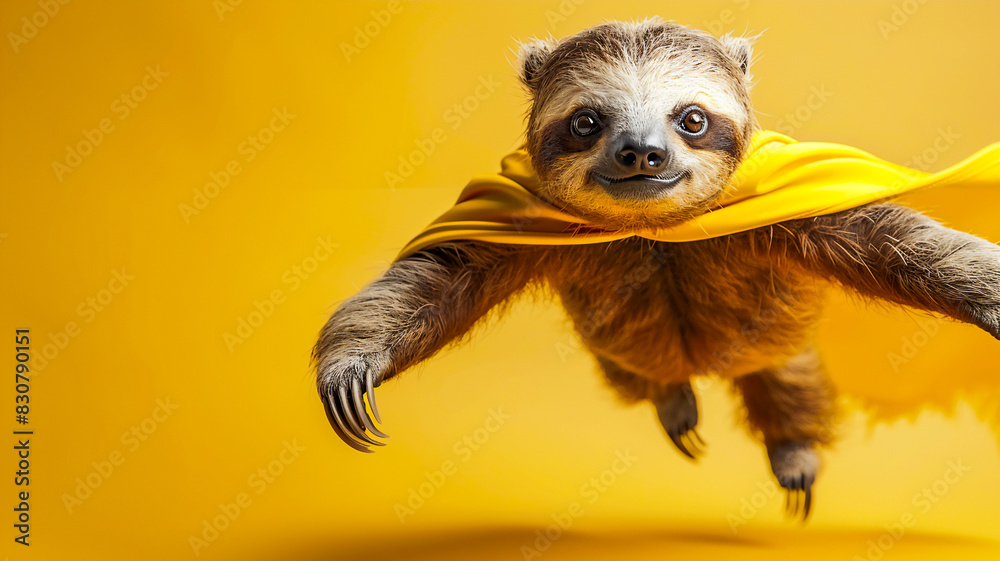 Obraz premium Cute sloth levitated wearing cloak studio shot , Fantasy funny animal concept .